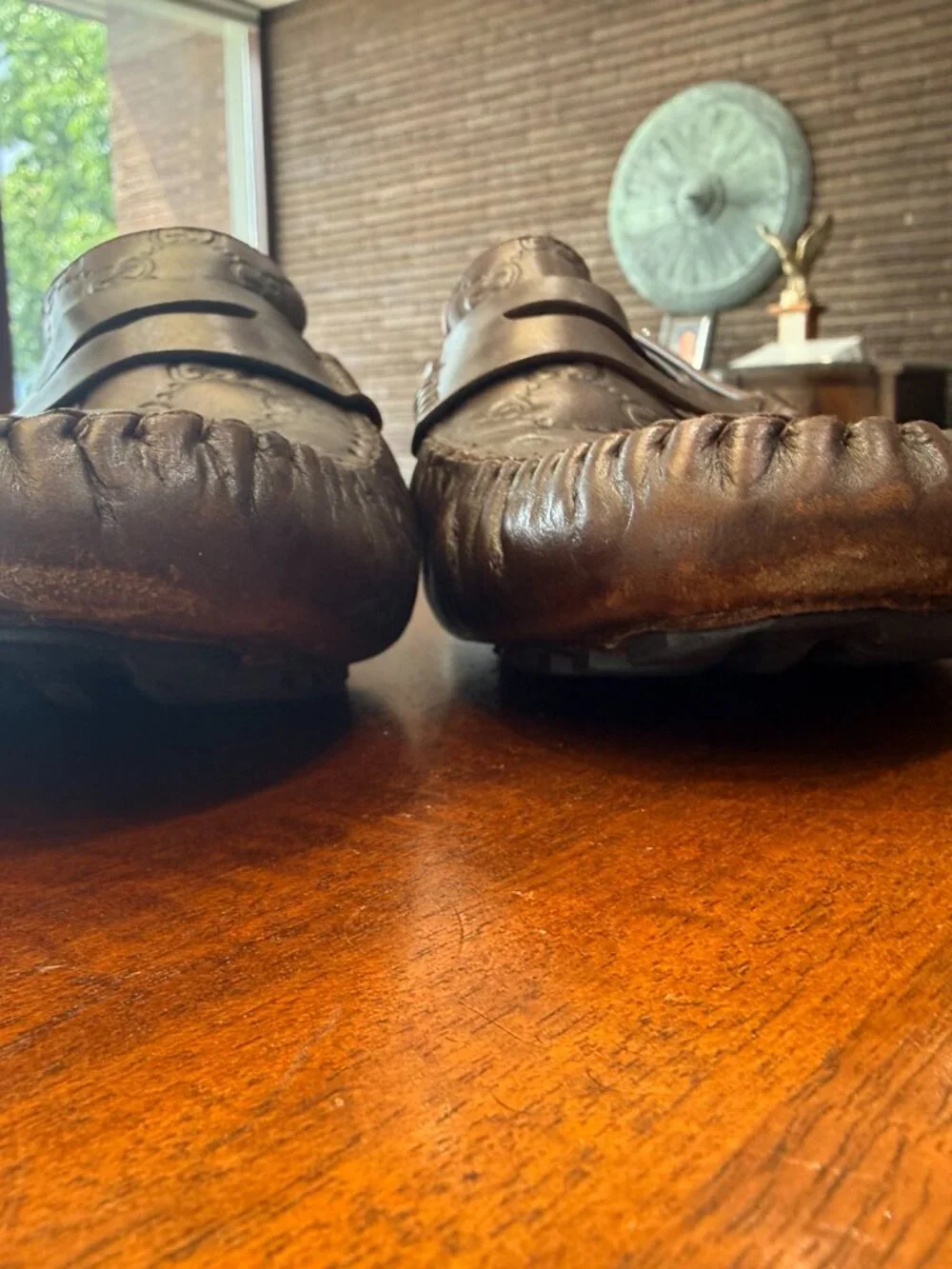Gucci brown leather loafers men's size 11 interlocking G